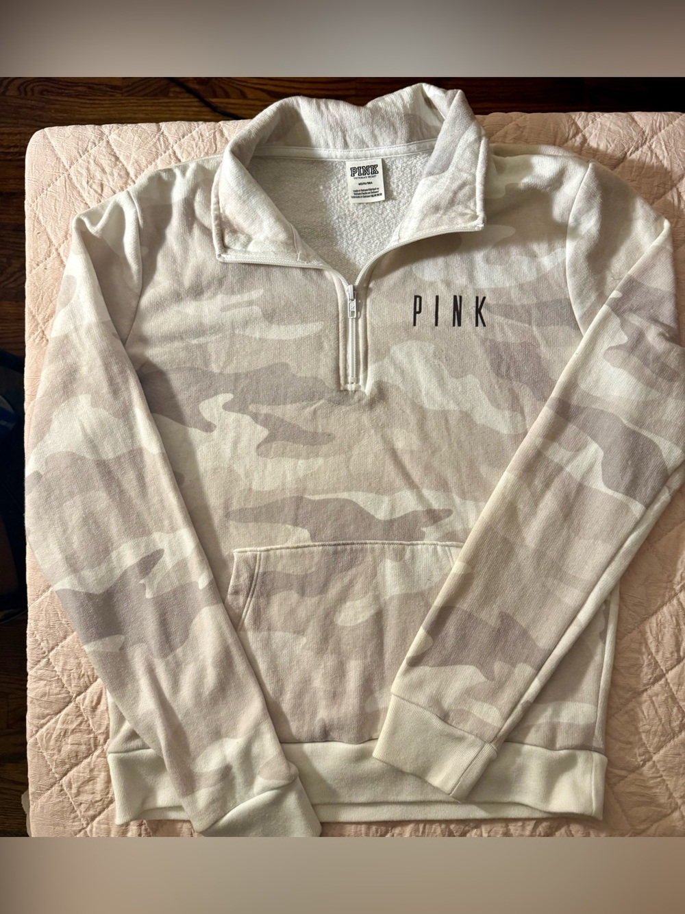 PINK Victoria's Secret Cream Camo Quarter-Zip Pullover